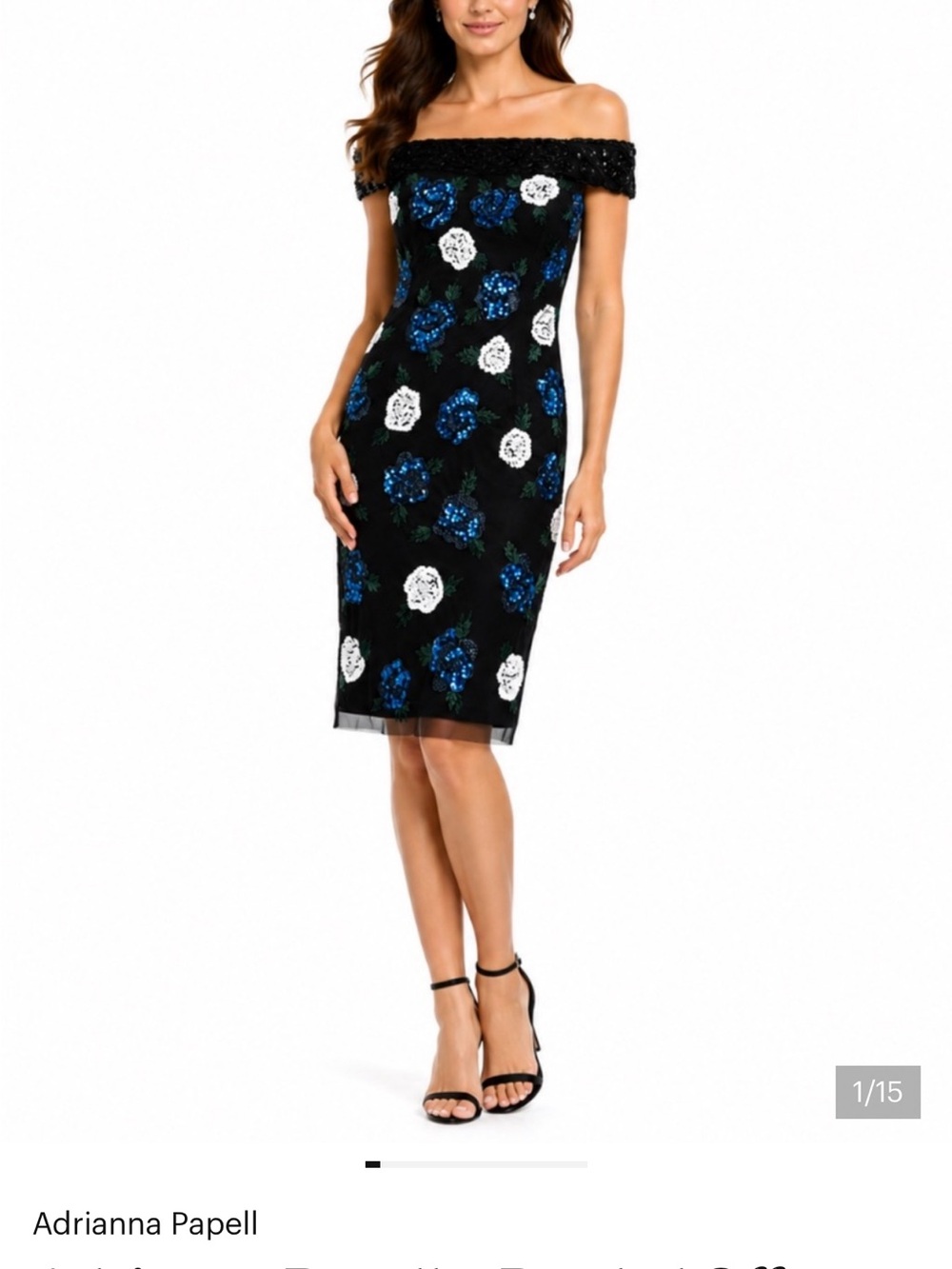 Adrianna Papell Black One-Shoulder Floral Sequin Sheath Dress